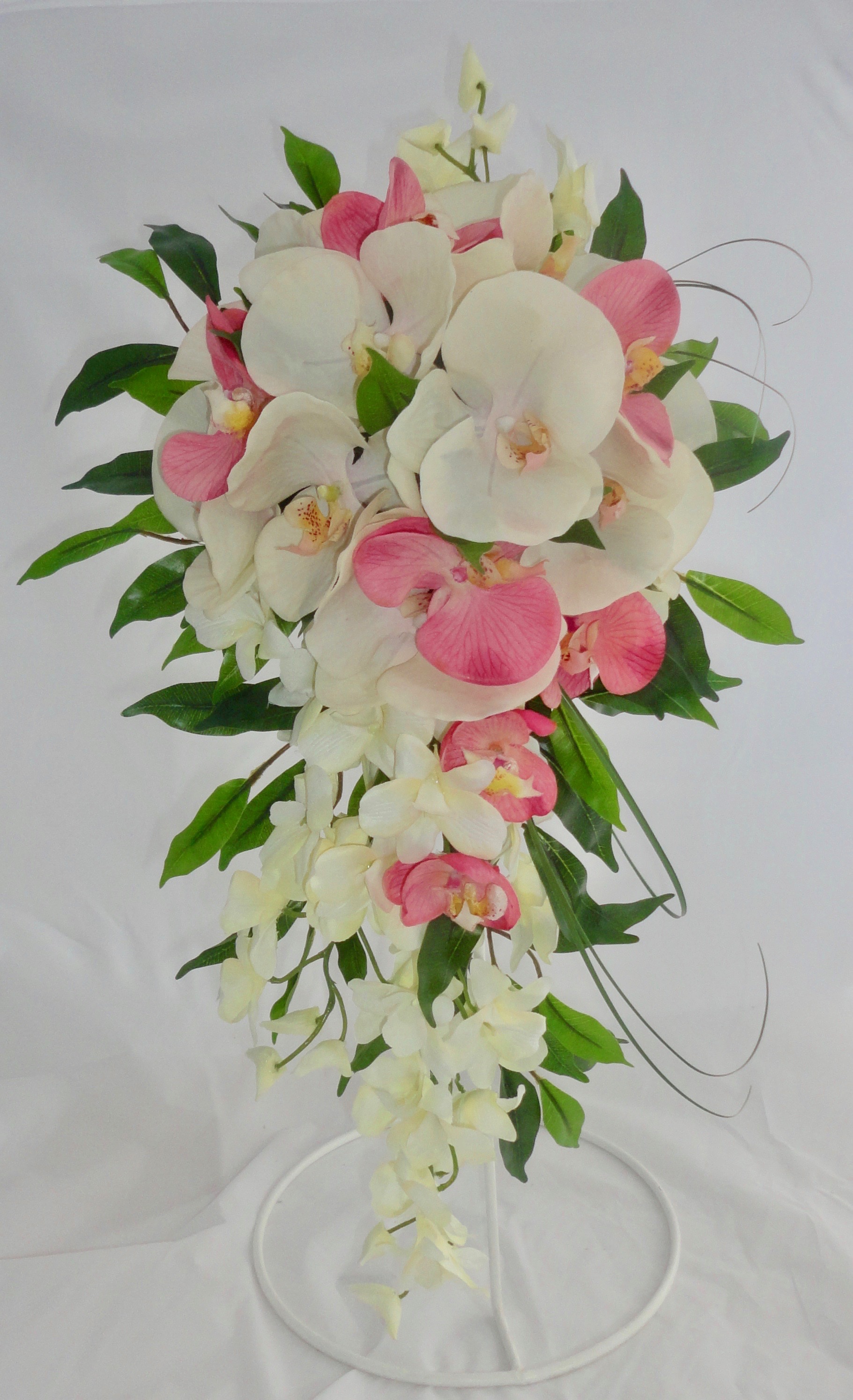 Pink & Ivory Orchid Wedding Bouquet, real touch flowers and foliage